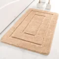 Solid color microfiber bath mat, soft absorbent shower rug, anti-slip bathroom floor mat. - Camel
