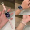 Pink leather metal bow watch strap compatible with Apple Watch case sparkling rhinestone design. - Compatible with (s10/11 42mm) 38/40/41 Universal / Pink Sand