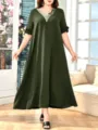 Damen elegantes Übergröße Kleid mit V-Ausschnitt Spitzenstickerei und kurzen Rüschenärmeln. - Stil 245