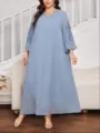 Elegante lichtblauwe maxi-jurk in grote maat met kanten mouwen voor dames en feestelijke. - Lichtblauw Kant
