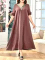 Elegantes Damen Plus-Size Kurzarmkleid mit V-Ausschnitt Stickerei und Rüschenbündchen. - Stil 246