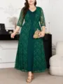 Elegante groene kant cardigan jurk set voor dames plus size tweedelige outfit - Groen Kant Twee-Delige Set