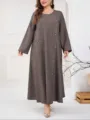 Variante abito lungo maniche lunghe taglie forti, abito grigio scuro ampio ed elegante. - 058 / 0XL