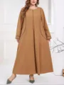 Vestito maxi lungo taglie forti elegante casual manica lunga abaya tinta unita - 059 / 1XL