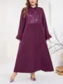 Abito lungo viola plus size con paillettes sul davanti, maniche lunghe e bottoni eleganti. - 060 / 4XL