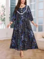 Abito lungo fantasia floreale taglie forti maniche lunghe con pizzo ed eleganti bottoni. - 0088