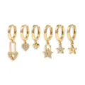 Gold hoop earrings set featuring rhinestone heart and star pendants for women. - Gold Set (TZ00615)
