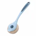 Long handle cleaning brush with mesh sponge head, blue kitchen dish cleaning tool. - Long Handle Blue