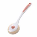 Long handled cleaning brush with sponge head for easy dishwashing and pot cleaning. - Long Handle Pink