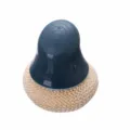 Handled cleaning brush for kitchen pots and dishes with mesh sponge head blue design. - Short Handle Blue