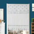 Detailed view of the double-layer lace embroidered door curtain with delicate floral design. - Width 85 x Height 90 cm with Velcro and Tie / Blue Double Layer Plum Blossom Embroidery