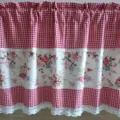 Pastoral style short curtain with red gingham and floral print lace trim for cabinet door. - Height 30*Width 150 cm / Red Check