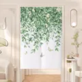 Fresh green plant door curtain for bedroom home partition punch-free kitchen curtain - Width 65x70cm Default Half Open with Magnets / Yunyou Cotton Linen with Telescopic Rod