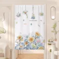 Fresh green plant door curtain bedroom room partition curtain punch-free kitchen curtain - Width 65x70cm Default Half Open with Magnets / Naixin Cotton Linen with Telescopic Rod