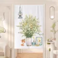 Fresh floral door curtain fabric partition half curtain for bedroom home room decor main view - Width 65x70cm Default Half Open with Magnets / Sangran Cotton Linen with Telescopic Rod