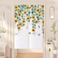 Sunflower door curtain room divider half curtain for bedroom kitchen home decor beautiful floral print - 小向阳花蝴蝶棉麻 送伸缩杆 / Customized Please Contact Customer Service