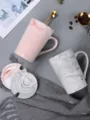 Marble texture ceramic mug set with lid and spoon, creative couple coffee cup for gift. - Color Box Single Cup / Pink