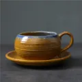 Ensemble tasse et soucoupe en céramique rétro, mug de thé en grès de style japonais. - Tasse à Café en Forme d'Œuf - Jaune Four 145ml