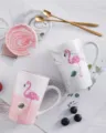 Marble ceramic mug gift set with lid and golden spoon, elegant pink and white design. - Flamingo Color Box Single Cup / Pink
