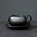 Ensemble tasse et soucoupe a cafe en ceramique retrograde tasse rustique pour le the - Tasse à Café en Forme d'Œuf - Dégradé Noir et Blanc 145ml