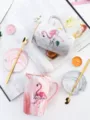 Marble ceramic coffee mug set with gold spoon and coaster, creative gift drinkware cup. - Gold Rim Flamingo Color Box Single Cup / Pink