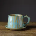 Ensemble tasse et soucoupe à café en céramique rétro, style japonais thé tasse minimaliste. - Tasse à Café et Soucoupe - Bleu Uni 310ML