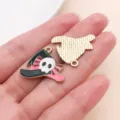 Halloween Witch Hat Skull Enamel Charm Alloy DIY Jewelry Pendant Accessory Item - Skull Bow Wizard Hat (29879)