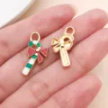 Noël alliage émail canne à sucre pendentifs ensemble pour fabrication de bijoux DIY - Canne avec Nœud (29842) / 1 Pièce (22x12x3mm) / Vert