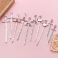 Antique silver alloy sword charms set, various dagger pendants for DIY jewelry making. - 10 Pieces/Pack (5 Styles)