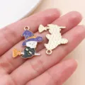 Halloween witch enamel metal charm pendant for DIY bracelet necklace jewelry making accessory - Skull Broom Little Witch (29881)