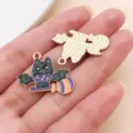 Halloween black cat enamel charm pendant alloy DIY jewelry making accessory craft supply item - Candy Bat (29883)