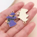Halloween Enamel Witch Black Cat Charm DIY Pendant Jewelry Making Accessory Supplies - Black Cat Wizard (29890)