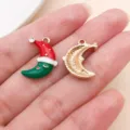 Pendentif lune croissant en alliage de Noël avec émail chapeau de Père Noël accessoires bijoux DIY - Lune (29864) / 1 Pièce (19x13.5x3mm) / Rouge et Vert