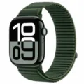 Vista ravvicinata dettagliata del cinturino intrecciato verde con trama fine e connettore. - Verde Abete