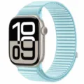Dettaglio cinturino orologio in nylon blu chiaro Alpine Loop, compatibile con smartwatch. - Serie 10/11 42mm / Verde menta