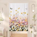 Beautiful floral door curtain with daisy patterns for bedroom, kitchen partition and home decor. - Width 70x120cm Default Half Open with Magnets / Hongzeju Cotton Linen with Telescopic Rod