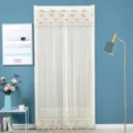 White lace double layer door curtain punch free bedroom partition sheer net 1pc - Width 85 x Height 90 cm with Velcro and Tie / Yellow Double Layer Plum Blossom Embroidery