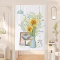 Floral sunflower and rabbit print door curtain, fresh fabric room partition curtain. - 小兔和向阳花棉麻 送伸缩杆 / Customized Please Contact Customer Service