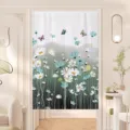 Fresh floral door curtain for bedroom and kitchen, punch-free fabric partition hanging noren. - 雅赋 棉麻 送伸缩杆 / Customized Please Contact Customer Service