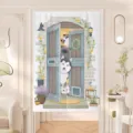 Cute cartoon cat and dog pattern door curtain for bedroom and kitchen home decoration main - 请开门棉麻 送伸缩杆 / Customized Please Contact Customer Service