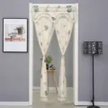 Vista detallada de la elegante cortina de puerta de encaje con bonito motivo de hojas. - 树叶绿门帘 / 90*120