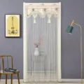 Cortina de puerta de encaje con cenefa floral y borlas separador de ambientes elegante y util. - 90*200 / Cortina de Puerta Marrón de una Capa Corona