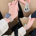 Chanel Stil doppelreihige Perlen Uhrenarmband kompatibel mit Apple Watch, elegantes Design. - Kompatibel: (S10/11 Gen 42mm) / Schick Gepunktet Schwarz Strass