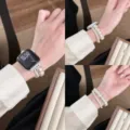 Bracelet de montre en perles double rangee compatible smartwatch design elegant floral - Chic Pois Strass Colorés