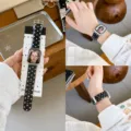 Korean style polka dot silicone watch strap compatible with Apple Watch, stylish and soft. - s10/11 (42mm) / Korean Style Polka Dot - Black