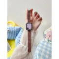 Brown leather watch band with cute cat print, replacement strap for Apple Watch Series. - Custom Size: 18mm / Brown