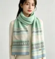 Nordischer Fair Isle Strickschal für Damen, gemütlicher Winter warmer Jacquard Halstuch, casual. - Grün