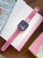 Pink polka dot TPU watch strap with heart print, perfectly compatible with Apple Watch. - Fit: (Series 10/11 42mm) / Rose Pink