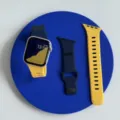 Siliconen horlogeband compatibel met Apple Watch vervangende band twill ontwerp - Midnight Blauw en Zonnig Geel