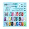 T5 resin snap fasteners kit with hand press pliers and colorful buttons for baby clothes crafts. - 15 Grids Kit / Blue Snap Fastener Set